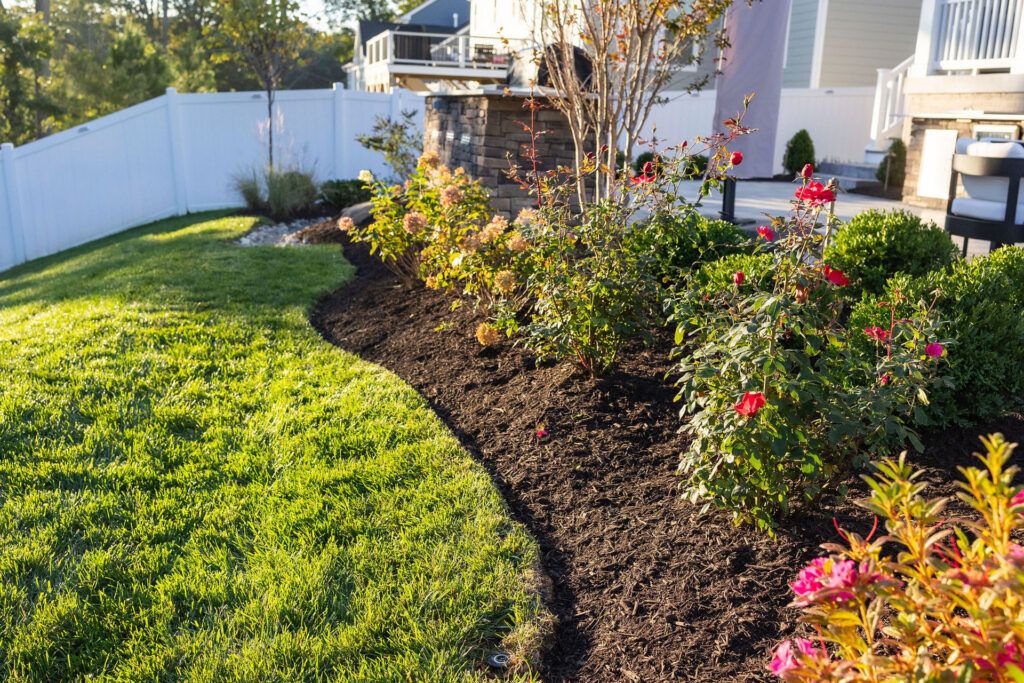 maintained lawn and flower beds